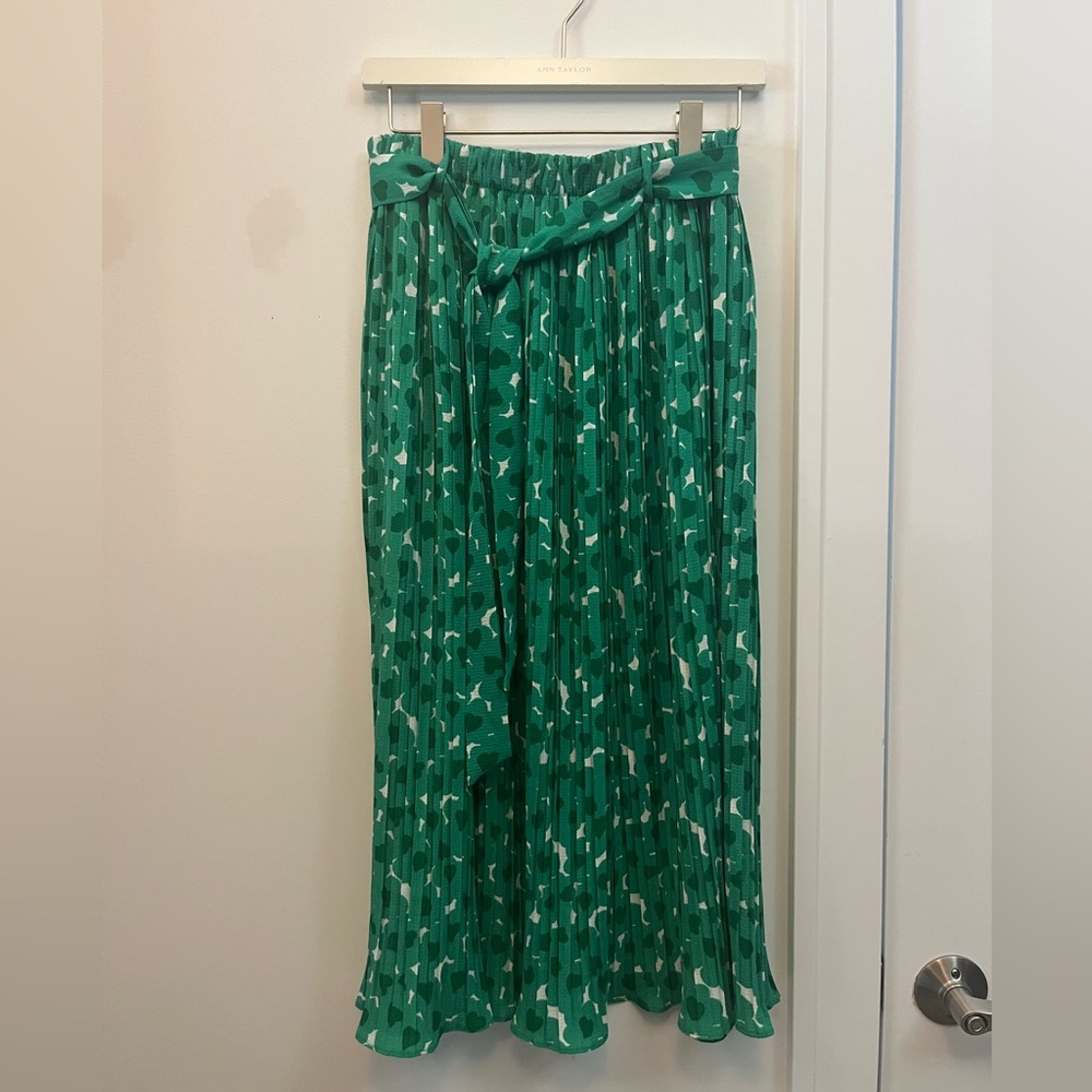 Alice Green Pleated Midi Skirt with Belt